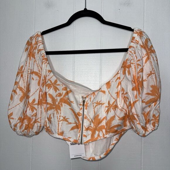 Showpo Women’s FAYELLA TOP PUFF SLEEVE CORSET BODICE TOP IN ORANGE PALM 8 NWT - Picture 3 of 6